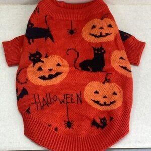 Orange Pumpkin Black Cat Halloween Dog Sweater Costume sizes Medium and Large